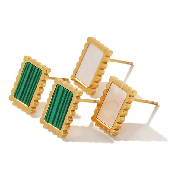 White Shell Rectangle 18K Gold Plated Stainless Steel Stud Earrings - Picture 6 of 6